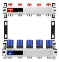 Коллектор из нержавеющей стали с расходомерами и регулирующими и балансировочными клапанами Varmega VM15502 1", 2 x 3/4"EK Коллектор из нержавеющей стали с расходомерами и регулирующими и балансировочными клапанами Varmega VM15502 1", 2 x 3/4"EK