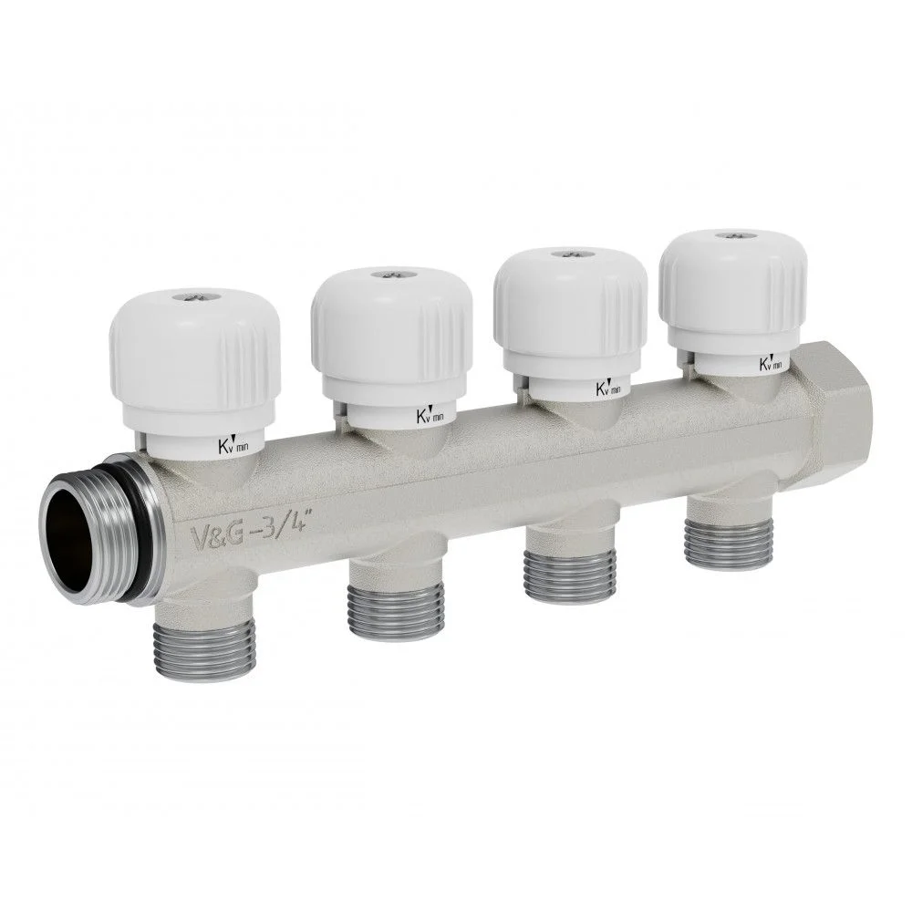 ᐉ Коллектор латунный распределительный V&G VALOGIN 4 выхода 3/4" - 4 выхода х 1/2" VG-901403 ✅ фото | V&G VALOGIN ⭐ Progreem.by