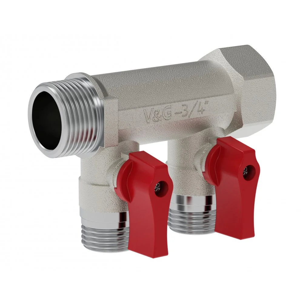 ᐉ Коллектор латунный распределительный V&G VALOGIN шаровой 3/4" - 2 выхода х 1/2" VG-902101 ✅ фото | V&G VALOGIN ⭐ Progreem.by