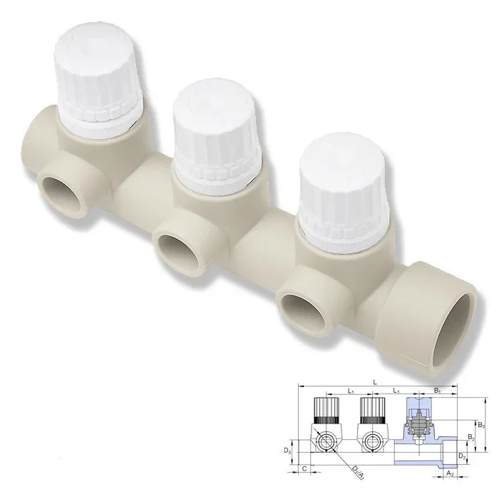 ᐉ Двойной коллектор с термостатическими вентилями Wavin Ekoplastik 20/32 SROZI032202RCT ✅ фото | Wavin ⭐ Progreem.by