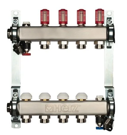 Коллектор Herz из нержавеющей стали со встроенными расходомерами 1", 8 выхода 3/4"