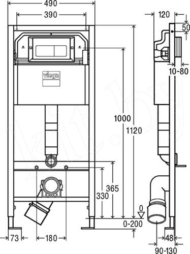 ᐉ Инсталляция для унитаза Viega Prevista Dry 792824 с кнопкой смыва Prevista 773717, хром ✔️ фото | ⏩ Progreem.by