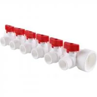 Коллектор полипропиленовый Kalde с регулировочными кранами на 6 выходов, красный