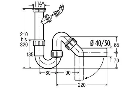ᐉ Сифон Viega для кухонной мойки трубный, d50 мм, со штуцером, с отводом 45°, белый 101206 ✔️ фото | ⏩ Progreem.by