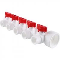 Коллектор полипропиленовый Kalde с регулировочными кранами на 5 выходов, красный