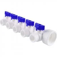 Коллектор полипропиленовый Kalde с регулировочными кранами на 5 выходов, синий