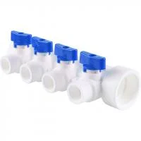 Коллектор полипропиленовый Kalde с регулировочными кранами на 4 выхода, синий