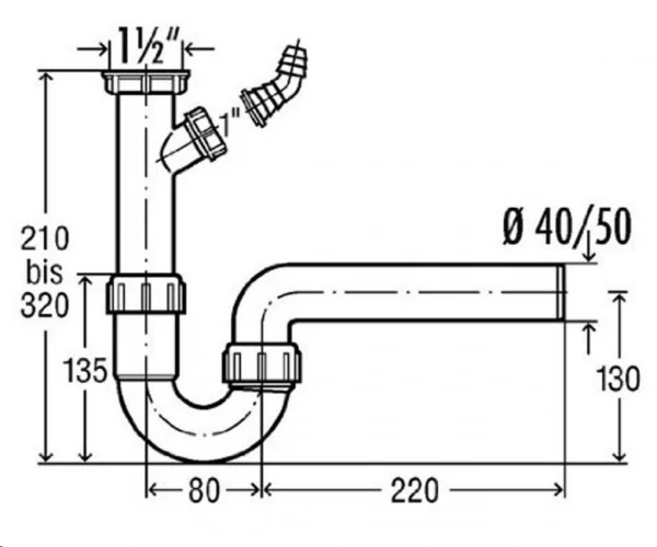 ᐉ Сифон Viega для кухонной мойки трубный, d50 мм, cо штуцером, с отводом, белый 102838 ✔️ фото | ⏩ Progreem.by