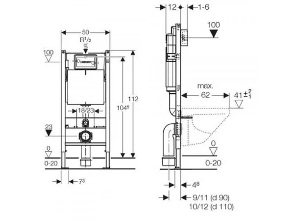 ᐉ Инсталляция для унитаза Geberit Duofix H112 с кнопкой смыва Delta21, белый ✔️ фото | ⏩ Progreem.by