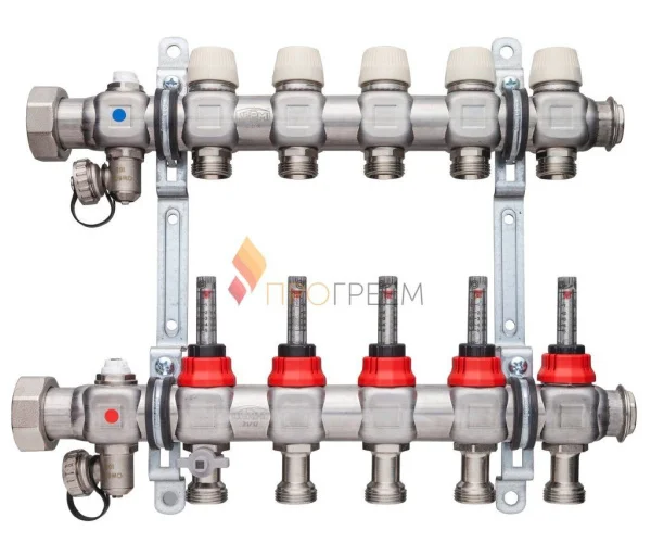 Коллектор распределительный Kermi x-net Komfort 1" со встроенными расходомерами для 5 контуров