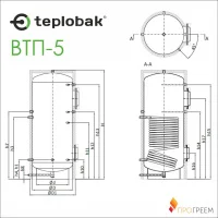 ᐉ Бойлер косвенного нагрева Теплобак ВТП-5 [1000 л, 2,75 м.кв]  ✅ фото | Теплобак ⭐ Progreem.by