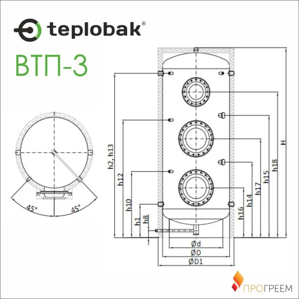 ᐉ Бойлер косвенного нагрева Теплобак ВТП-3 [2000 л]  ✅ фото | Теплобак ⭐ Progreem.by