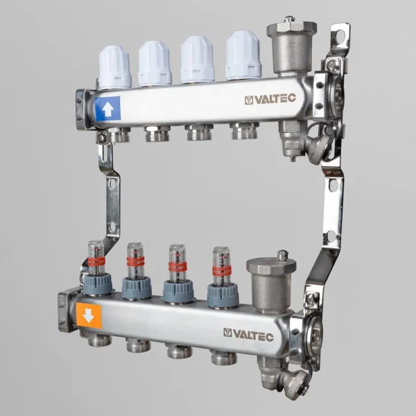 ᐉ Коллектор из нержавеющей стали с регулирующими клапанами и расходомерами Valtec 1", 12 выходов x 3/4", "евроконус" ✔️ фото | ⏩ Progreem.by