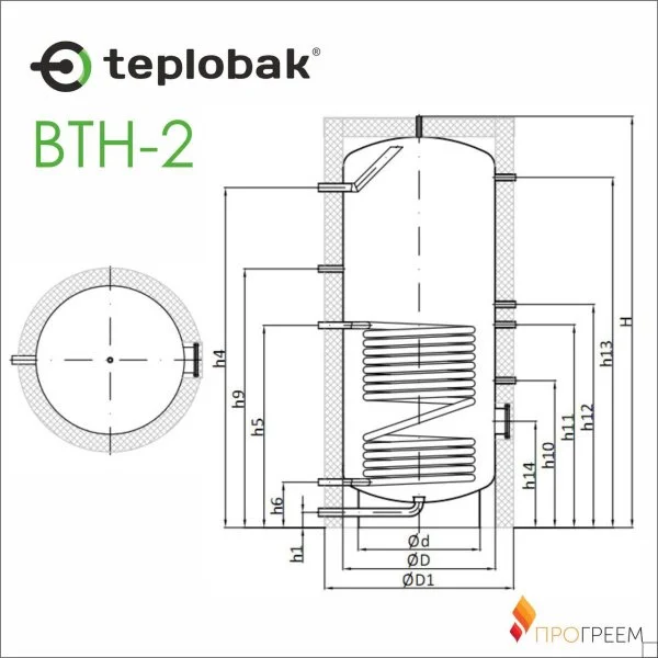 ᐉ Бойлер косвенного нагрева Теплобак ВТН-2 [400 л]  ✅ фото | Теплобак ⭐ Progreem.by