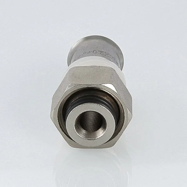 Пресс-фитинг Valtec с накидной гайкой 16x2,0 мм 1/2 - фитинг с переходом на резьбу для металлопластиковых труб | Фото