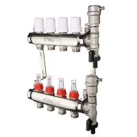 Коллектор Valtec из нержавеющей стали со встроенными расходомерами 1", 5 выходов x 3/4"