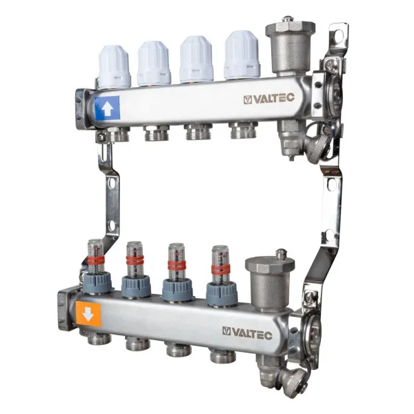 ᐉ Коллектор из нержавеющей стали с регулирующими клапанами и расходомерами Valtec 1", 5 выходов x 3/4", "евроконус" ✔️ фото | ⏩ Progreem.by