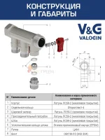 ᐉ Коллектор латунный распределительный V&G VALOGIN шаровой 3/4" - 2 выхода х 1/2" ✔️ фото | ⏩ Progreem.by