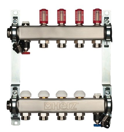 Коллектор Herz из нержавеющей стали со встроенными расходомерами 1", 5 выхода 3/4"