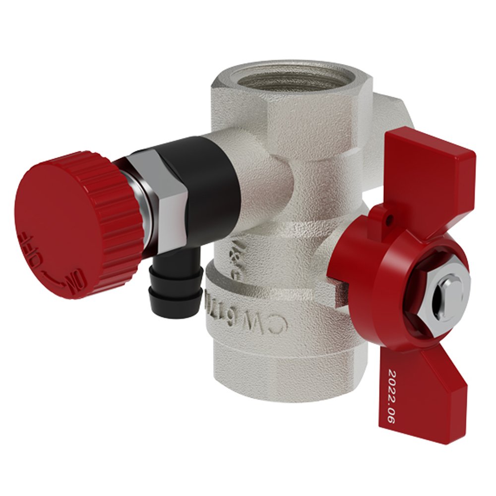 Кран шаровой V&G VALOGIN 1/2" с дренажем и воздухоотводчиком ВхВ, ручка "бабочка"