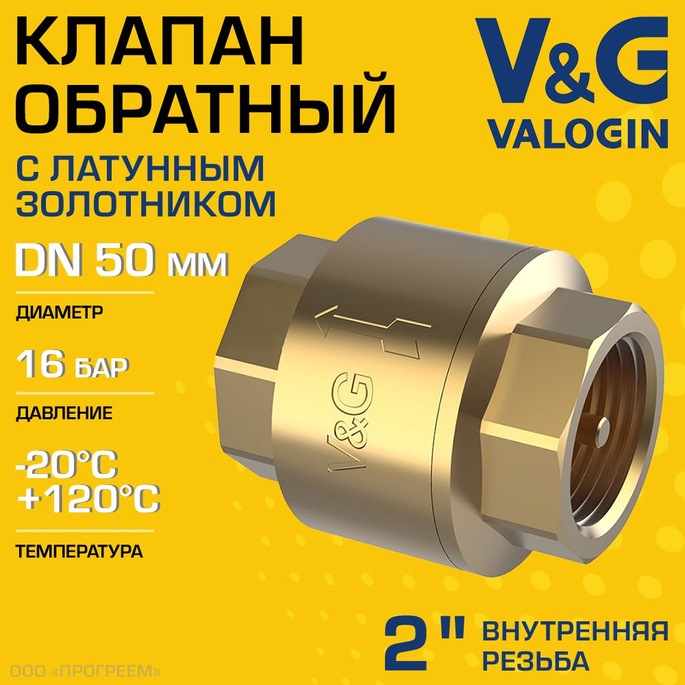 Обратный клапан V&G VALOGIN пружинный 2" ВР с латунным золотником