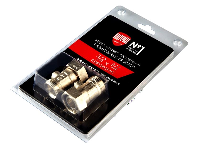Набор Royal Thermo из 2х узлов нижнего подключения 3/4" Накидная гайка-Евроконус прямых, одинарных RTE 07.0020