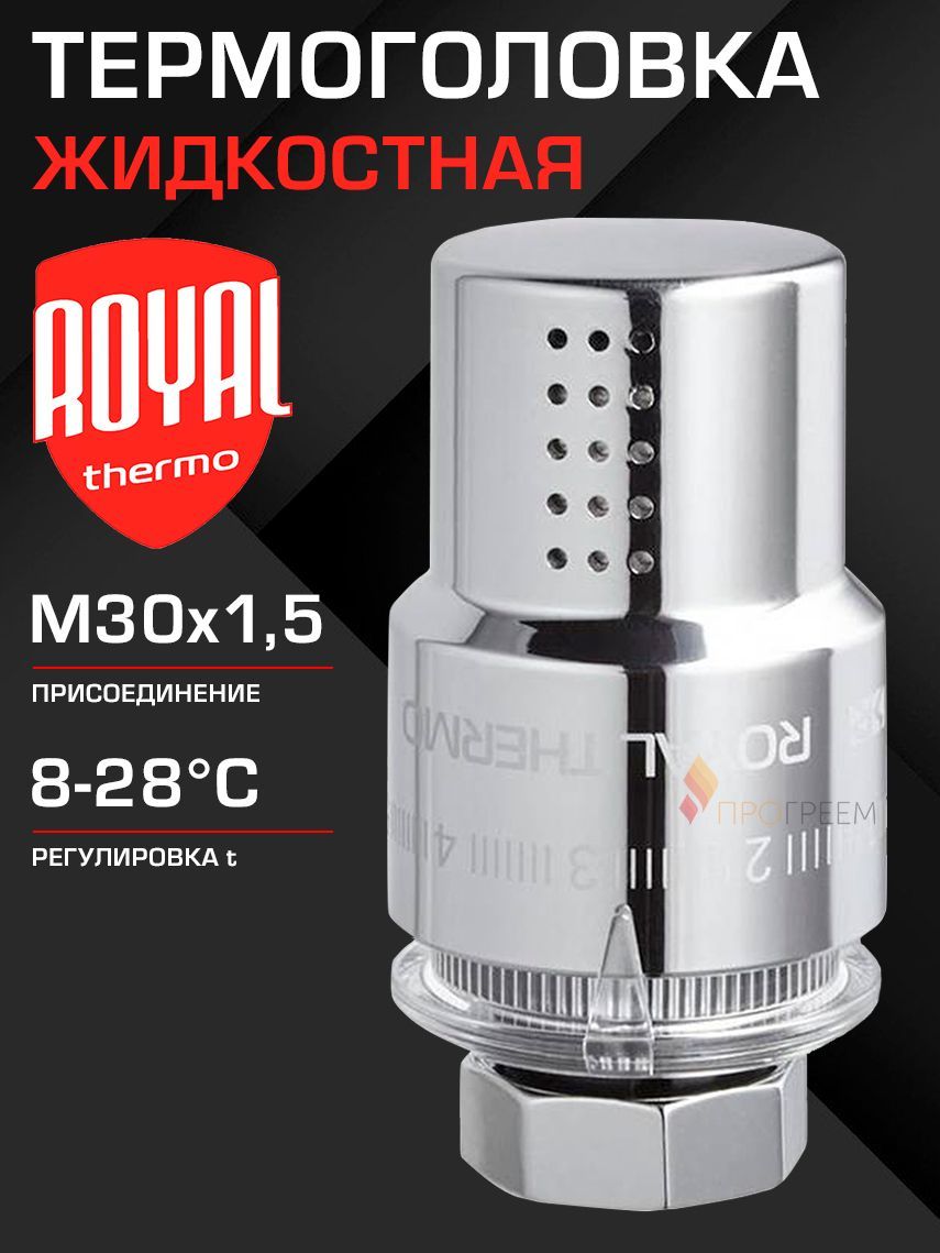 Термоголовка Royal Thermo для радиатора М30х1,5 Design, Хром RTO 07.0010