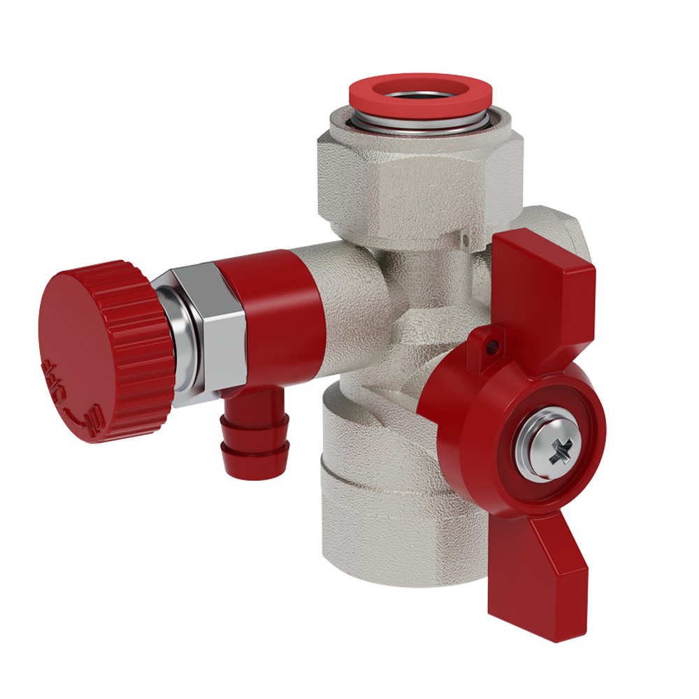 Кран шаровой V&G VALOGIN 1/2" для подключения манометра c дренажем и воздухоотдводчиком, ВхВ, ручка "бабочка"