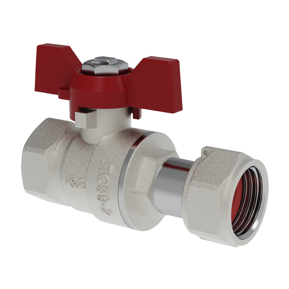 Кран шаровой V&G VALOGIN 3/4" с накидной гайкой ВхН, ручка "флажок"