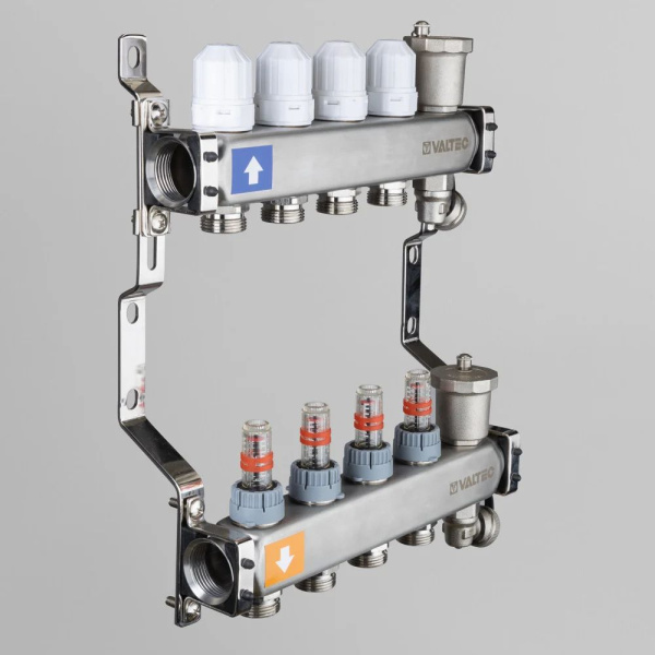 ᐉ Коллектор из нержавеющей стали с регулирующими клапанами и расходомерами Valtec 1", 12 выходов x 3/4", "евроконус" ✔️ фото | ⏩ Progreem.by