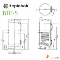 ᐉ Бойлер косвенного нагрева Теплобак ВТП-5 [1000 л, 2,75 м.кв]  ✅ фото | Теплобак ⭐ Progreem.by