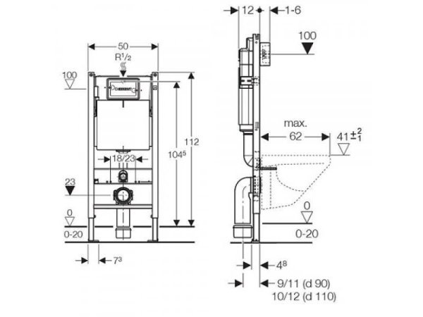 ᐉ Инсталляция для унитаза Geberit Duofix H112 с кнопкой смыва Delta51, белый ✔️ фото | ⏩ Progreem.by