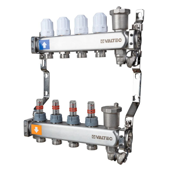 ᐉ Коллектор из нержавеющей стали с регулирующими клапанами и расходомерами Valtec 1", 3 выхода x 3/4", "евроконус" ✔️ фото | ⏩ Progreem.by